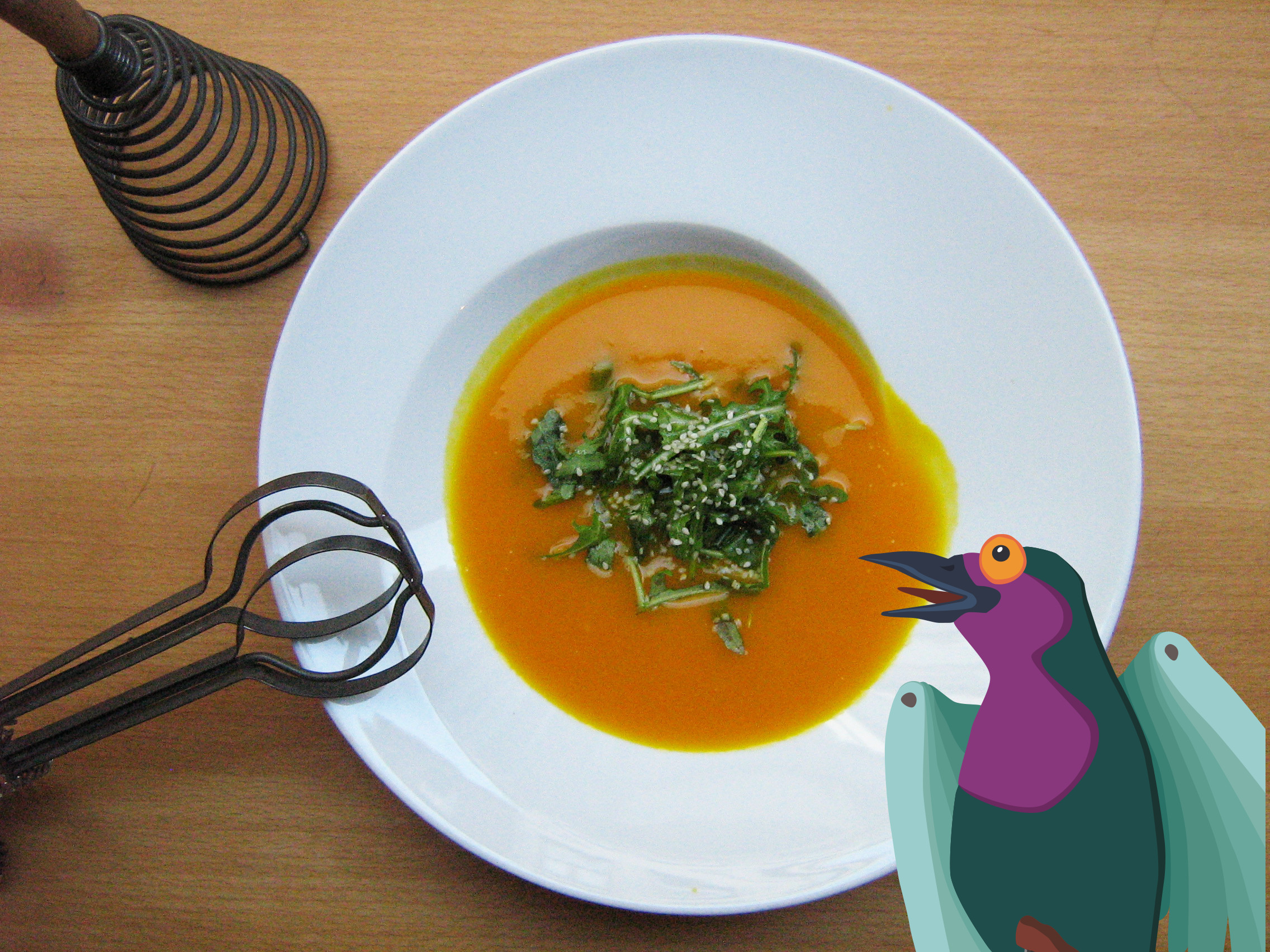 Potage au potimarron, mandarine et curcuma frais