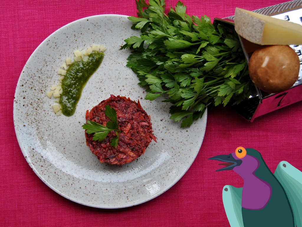Salade de carottes, betteraves et champignons au pesto du Nord