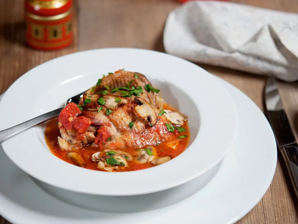 Coq des Prés à la façon Marengo